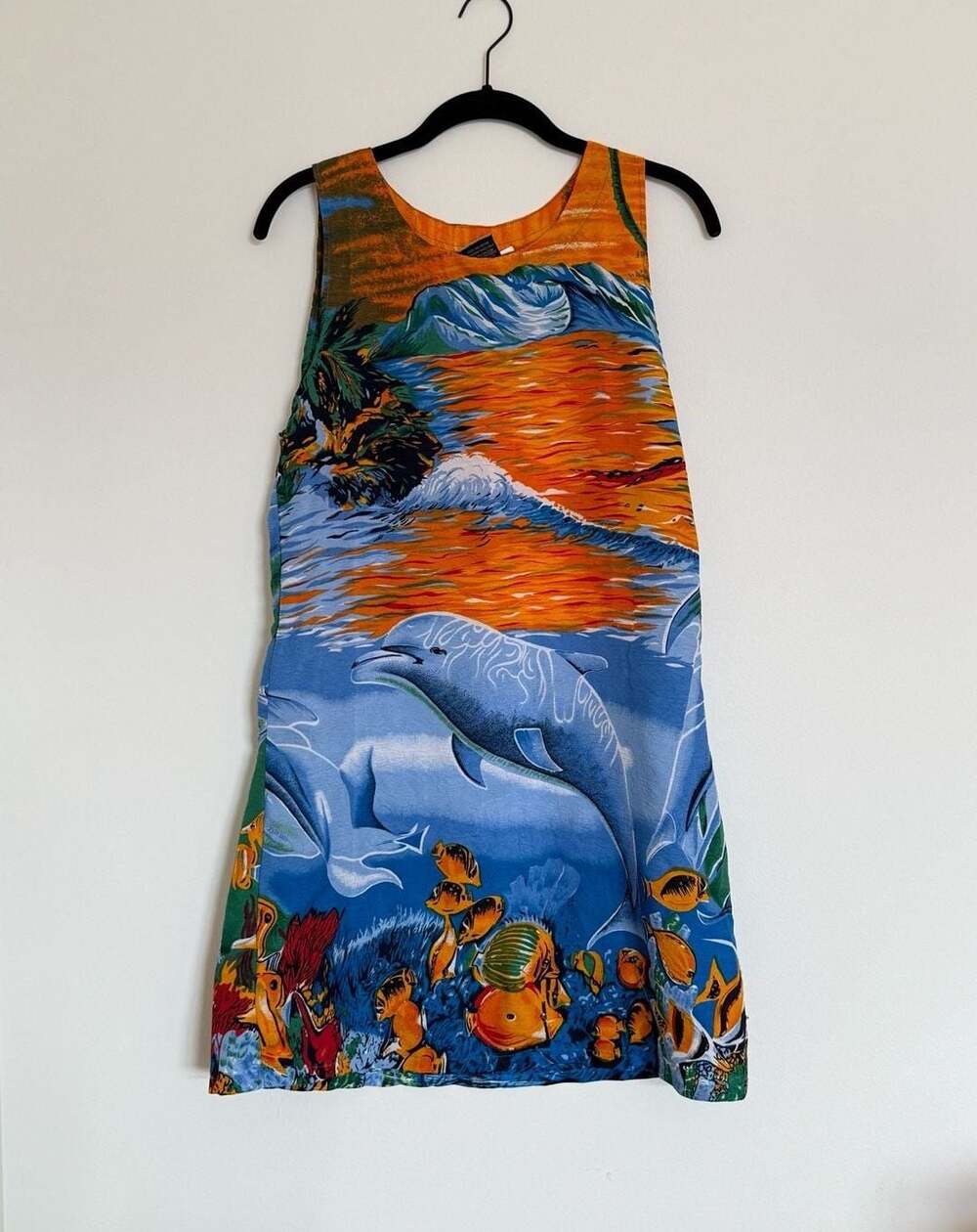 In Gear Hawaiian Tropics Sea Life dolphin fish Vibrant Sleeveless Dress Sz S